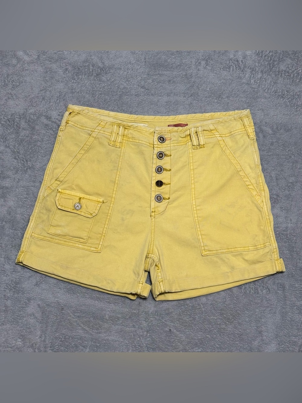 Pilcro Anthropologie The Wanderer Yellow High Rise Cargo Shorts Button Fly 31